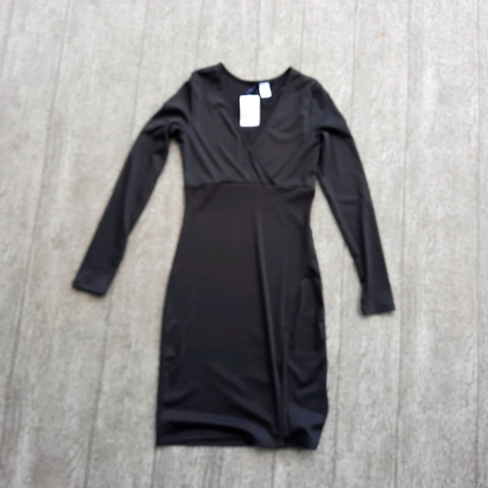 NWT black crossfront dress with slit size 6